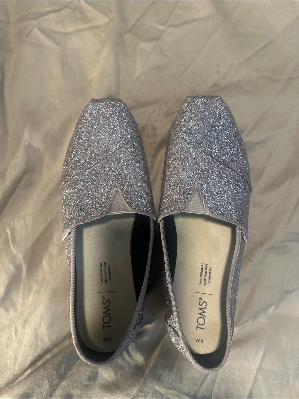 Toms Women's Glitter Slip-On Flats in Silver